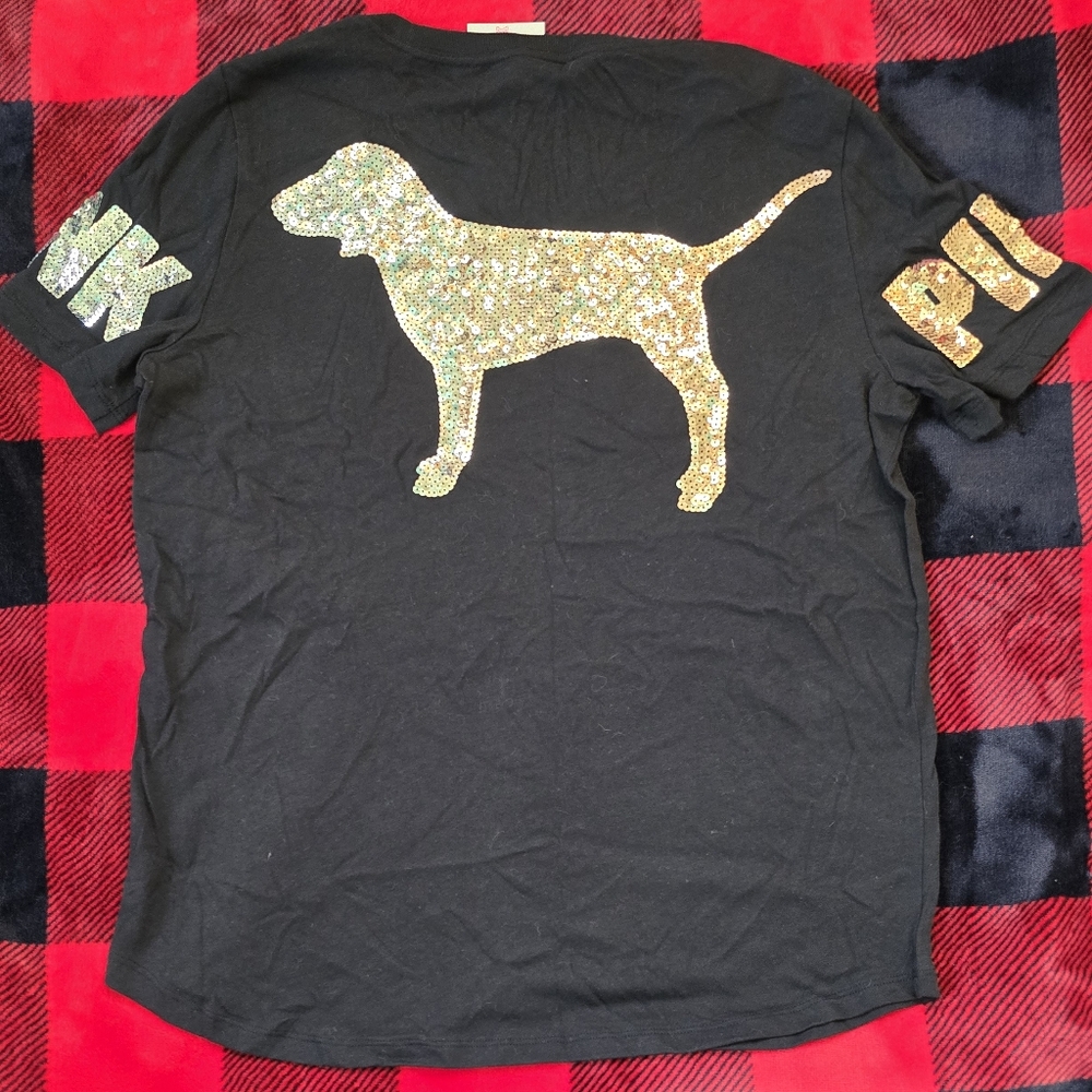 PINK Victoria's Secret Dog Graphic Black T-Shirt